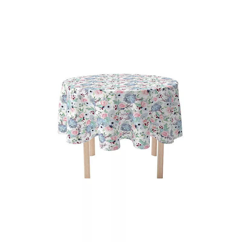 Round Tablecloth， 100% Polyester， 90 Round， Pink Roses and Succulents