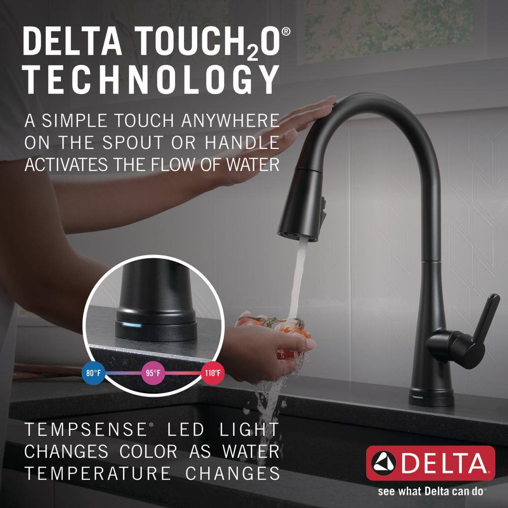 Delta Greydon Single-Handle Pull Down Sprayer Kitchen Faucet with Touch2O and ShieldSpray Technology in Matte Black 19826TZ-BLSD-DST