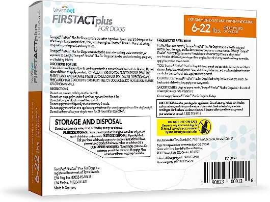 TevraPet FirstAct Plus Flea and Tick Spot Treatment for Dogs， 6 - 22 lbs