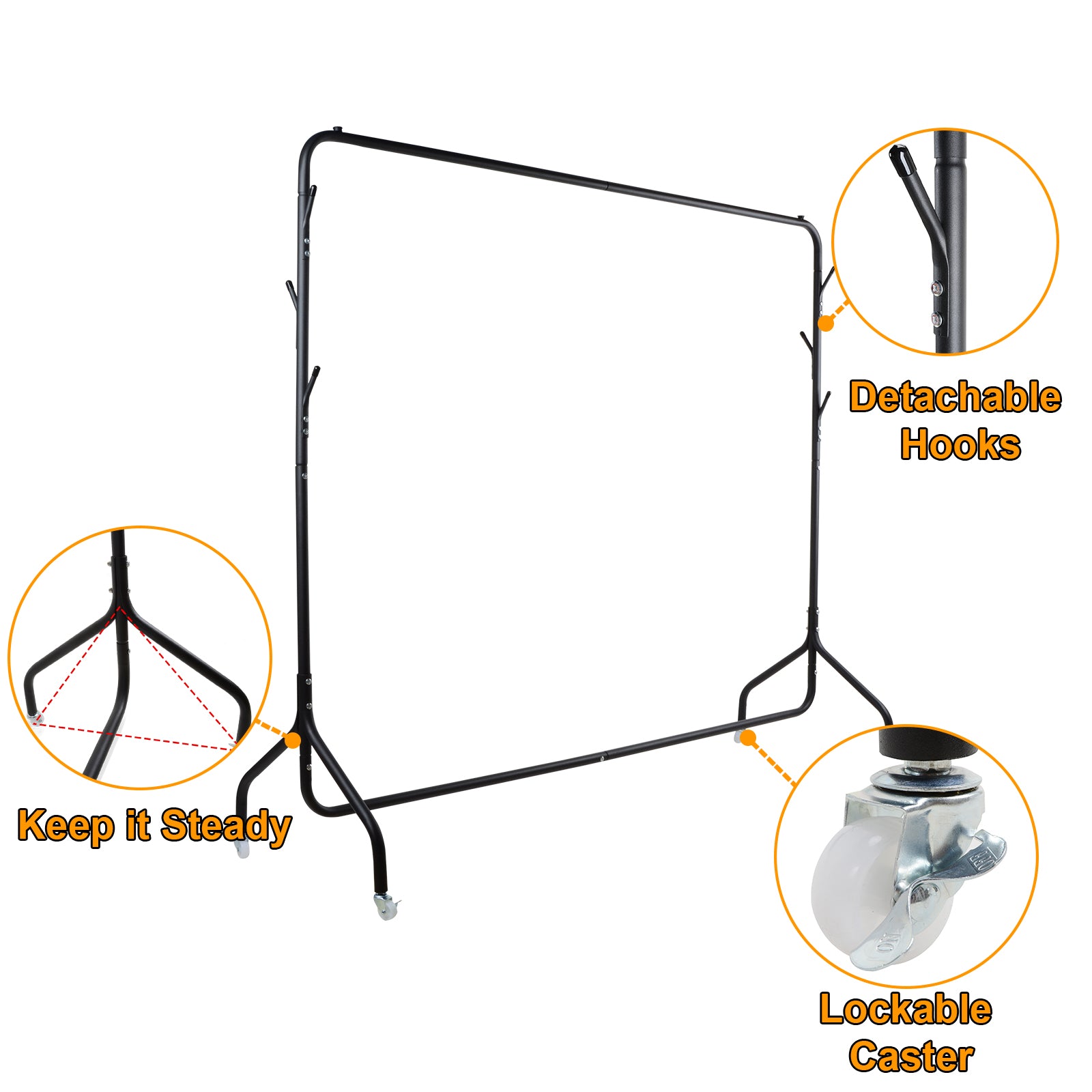 Voilamart Metal Rolling Clothes Rack 6FT / 72 inch Hanging Rack with Hooks for Bags, Heavy Duty Garment Display Cloth Rack for Clothes Hanging Rails on Lockable Wheels Coat Clothing Rack