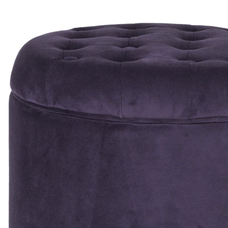 Button Tufted Velvet Upholstered Wooden Ottoman with Hidden Storage， Purple and Brown