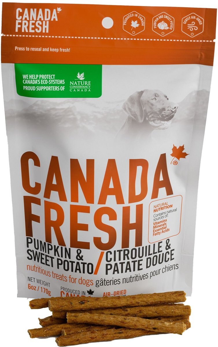 Canada Fresh Pumpkin and Sweet Potato Dog Treats， 6-oz bag