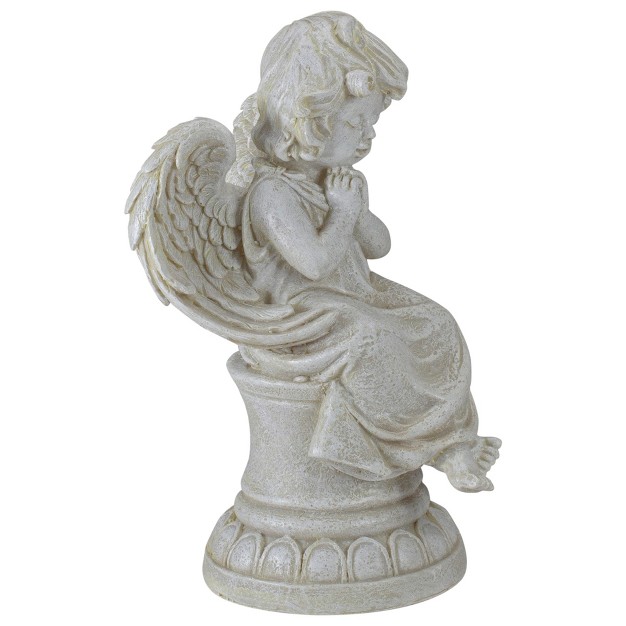 Ivory Praying Angel On Pedestal Outdoor Garden Statue