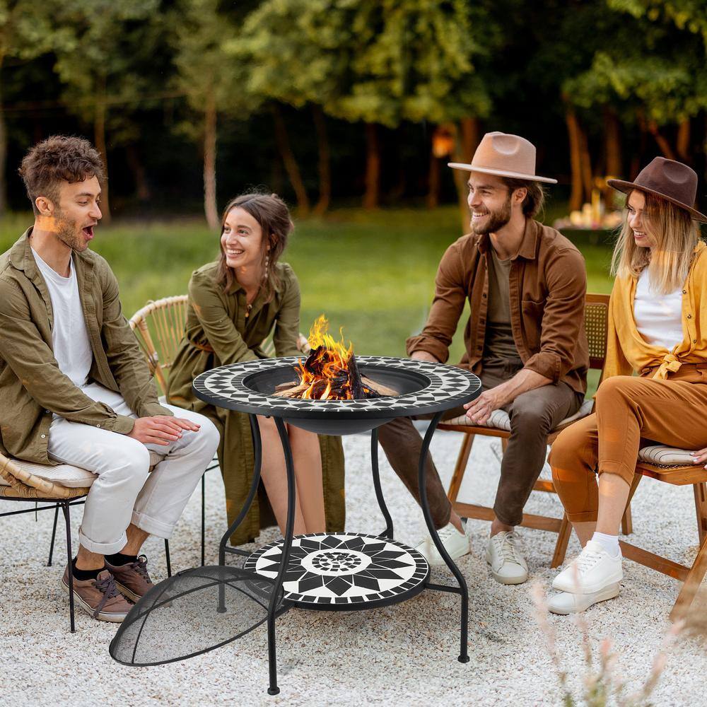 Outsunny 30 in. Metal Outdoor Fire Pit 3-in-1 Outdoor Dining Table Round Wood Burning Fire Pit Table 842-243