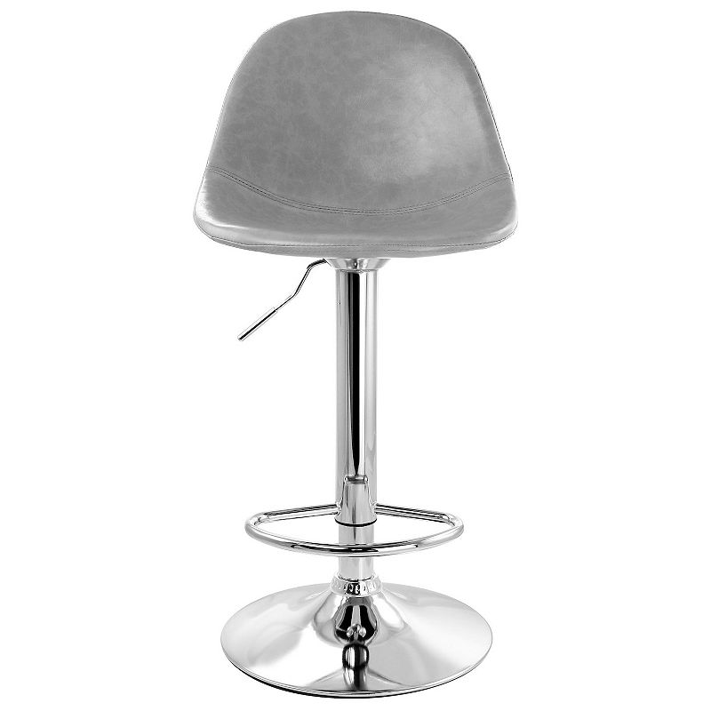 Elama 2 Piece Adjustable Distressed Faux Leather Bucket Bar Stools in Gray with Chrome Base