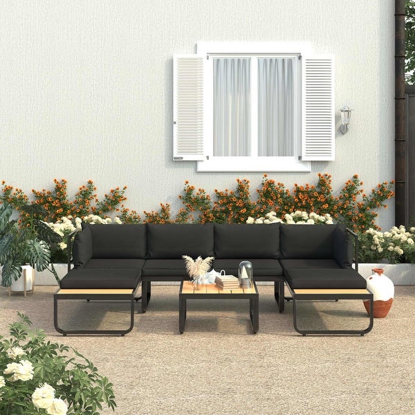 4 Piece Patio Corner Sofa Set with Cushions Aluminum and WPC - Overstock - 36232114