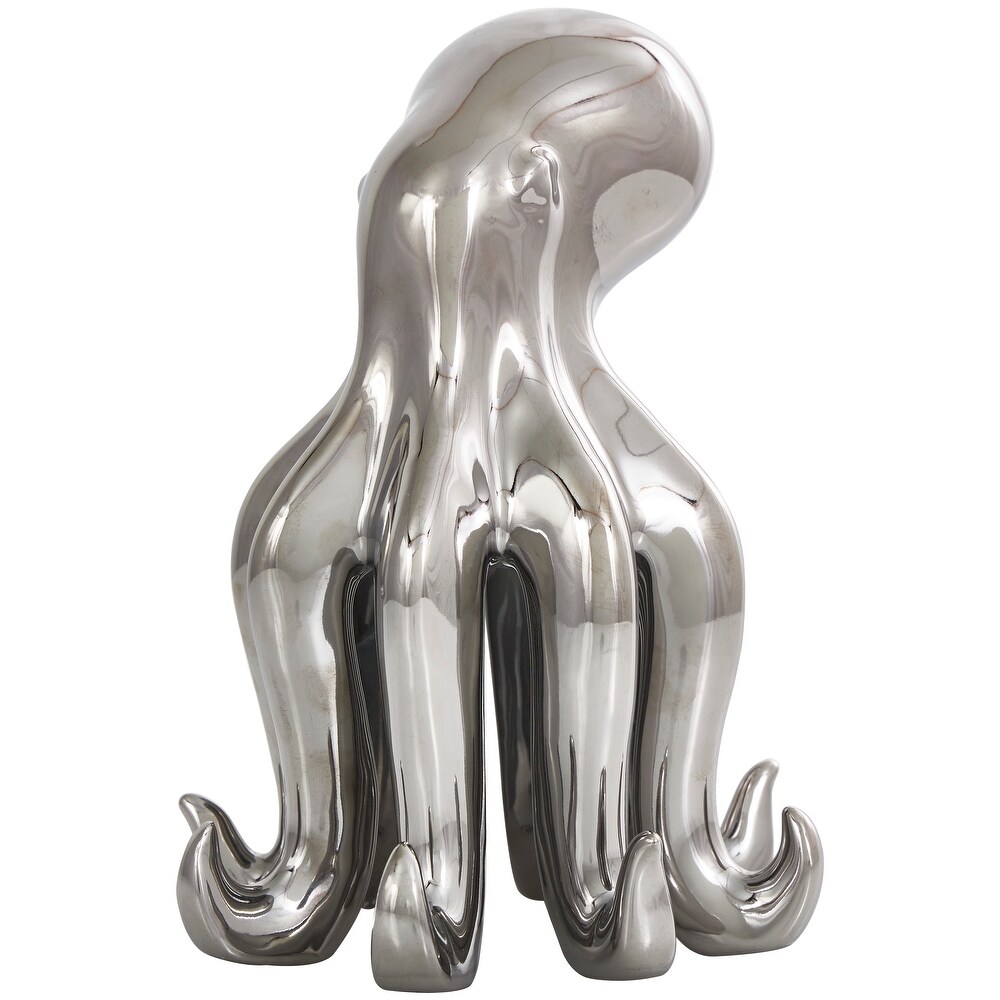 Silver Ceramic Tall Standing Octopus Sculpture