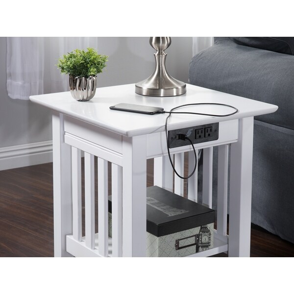 Mission Solid Wood End Table with USB Charger Set of 2