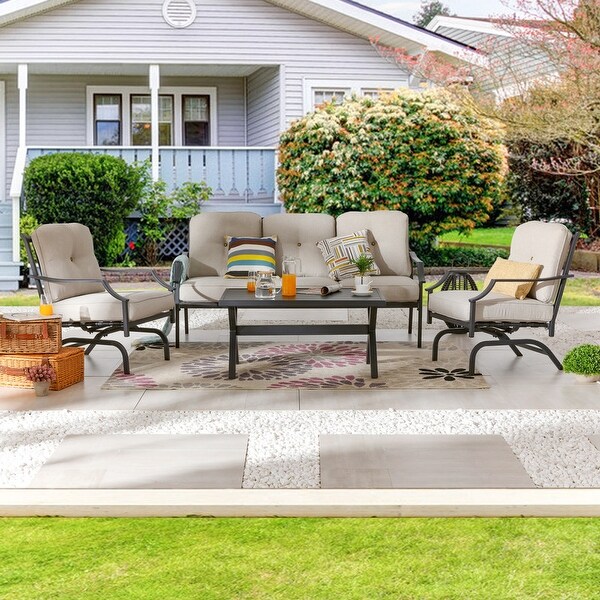 Patio Festival 4Piece Outdoor Metal Sofa and Chair Set with Coffee Table