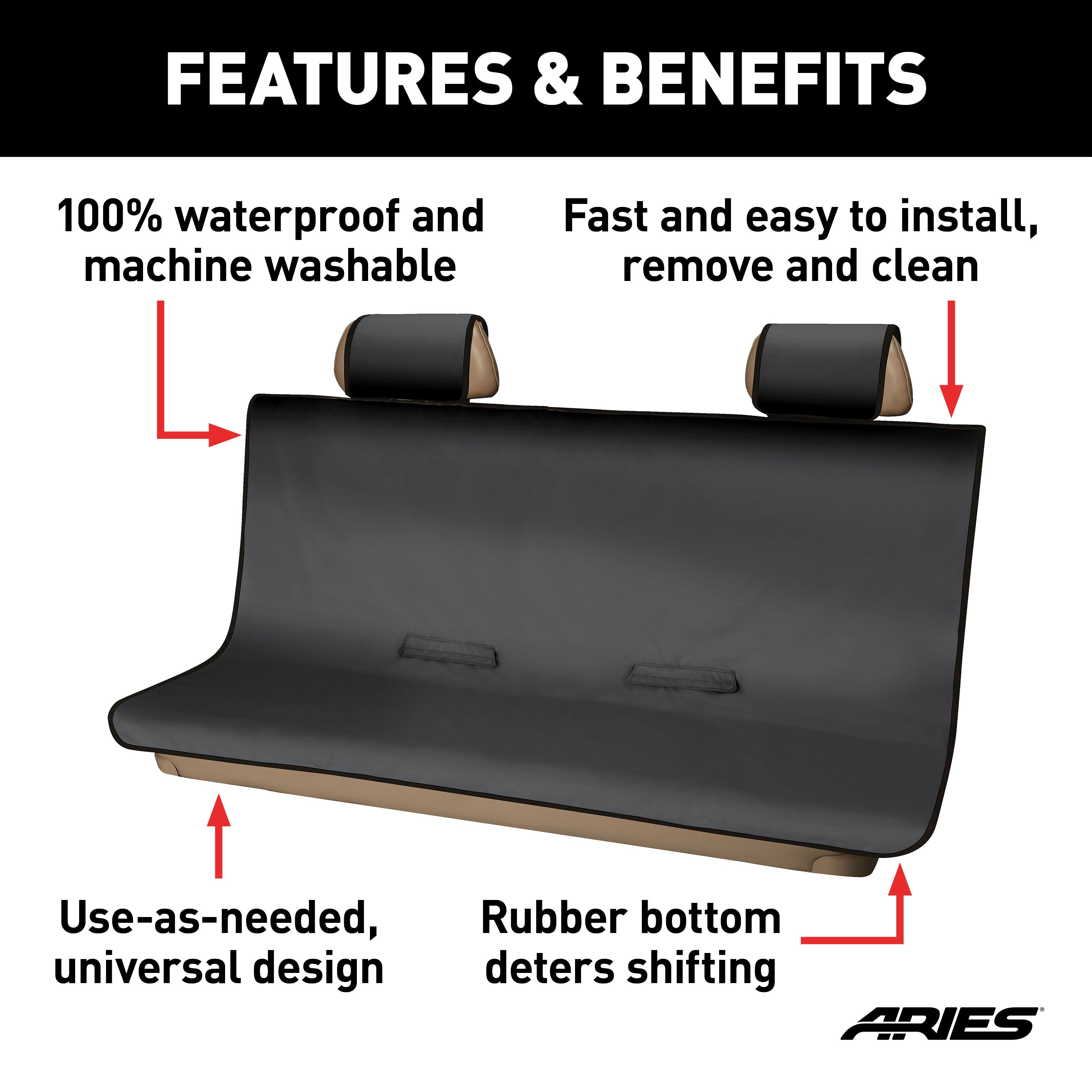 ARIES 3147-09 Seat Defender 58-Inch x 63-Inch Black Waterproof Universal Extra-Large Bench Truck Seat Cover Protector