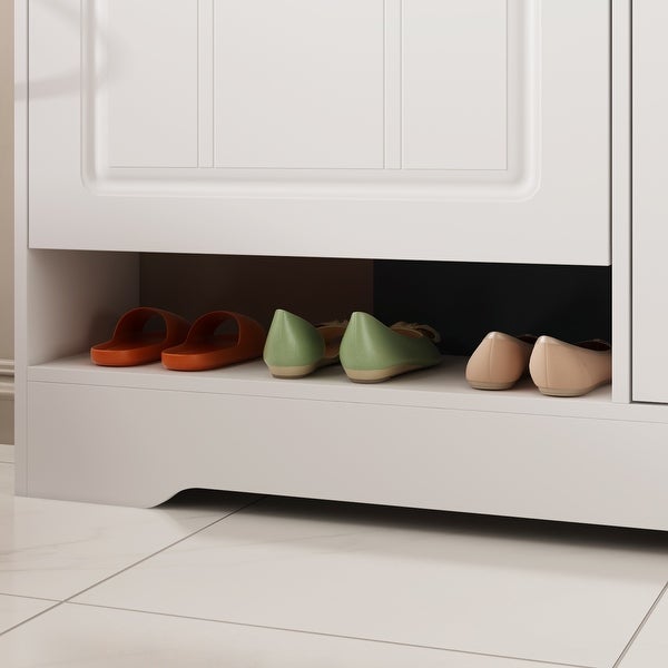 35W Modern Shoe Storage Cabinet w/Fold-out Drawers，Cabinet Organizer - - 37953104