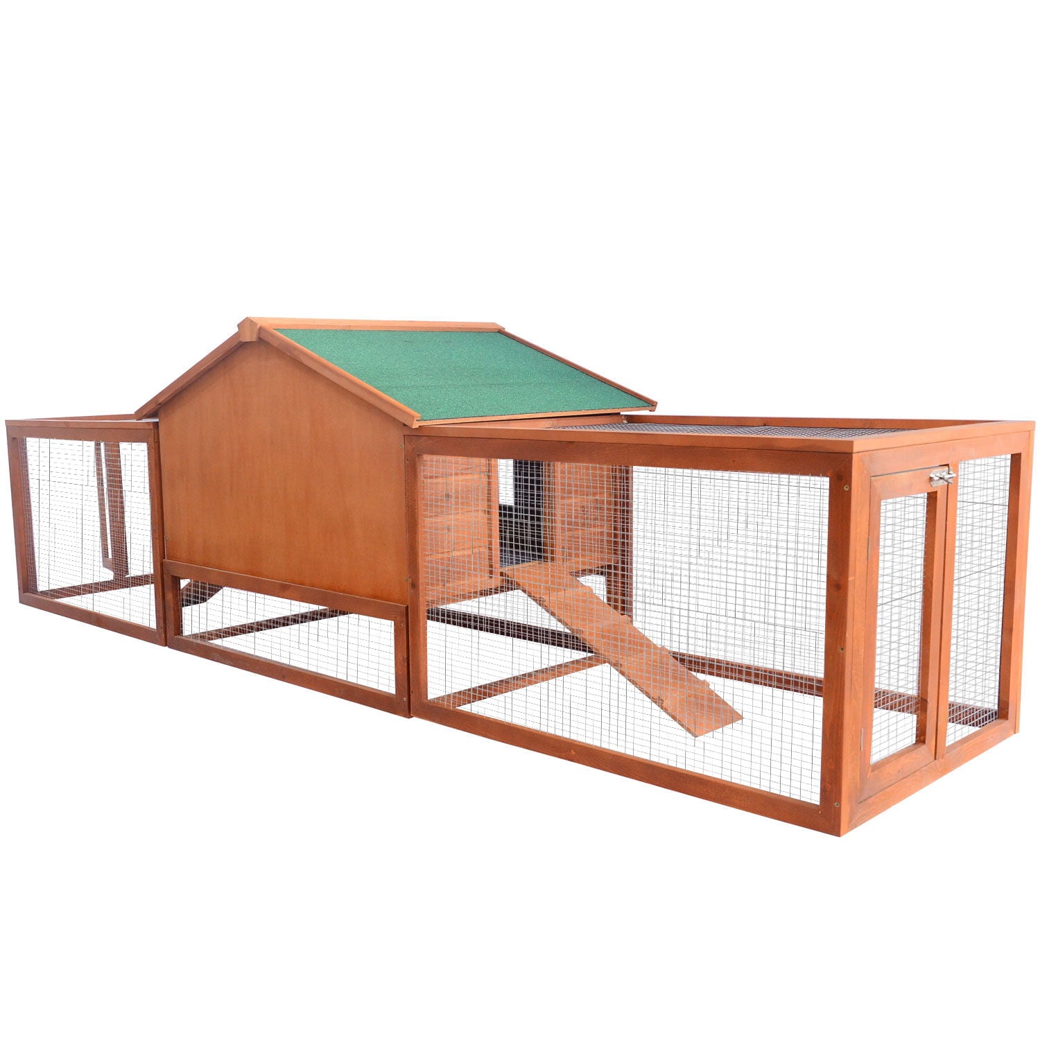 Pawhut 2-Story Large Wooden Rabbit Hutch Pet House with Ramps， Lockable Doors， Run Area and Asphalt Roof for Outdoor Use