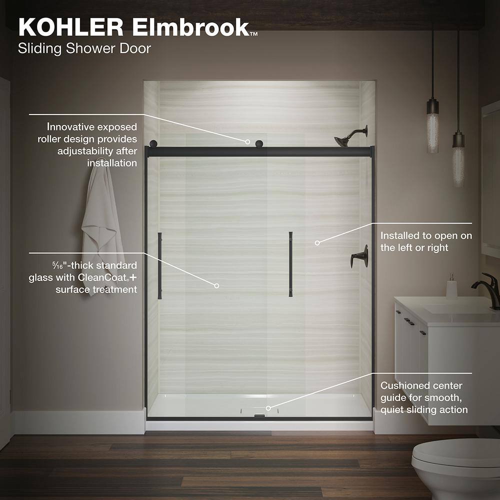 KOHLER Elmbrook 59.625 in. x 61.5625 in. Frameless Sliding Bathtub Door in Matte Black K-706853-8L-BL