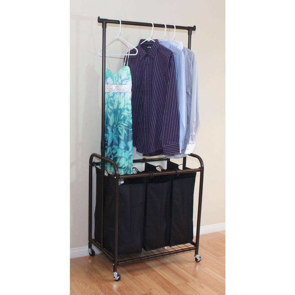 Oceanstar 3-Bag Bronze Rolling Laundry Sorter with Hanging Bar TLS1385