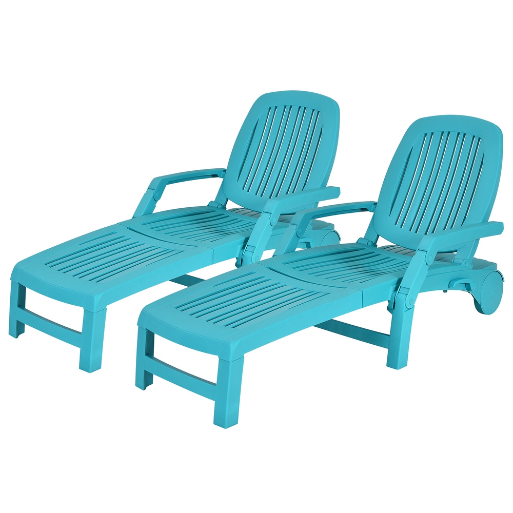 Gymax Set of 2 Patio Adjustable Chaise Lounge Chair Folding Sun