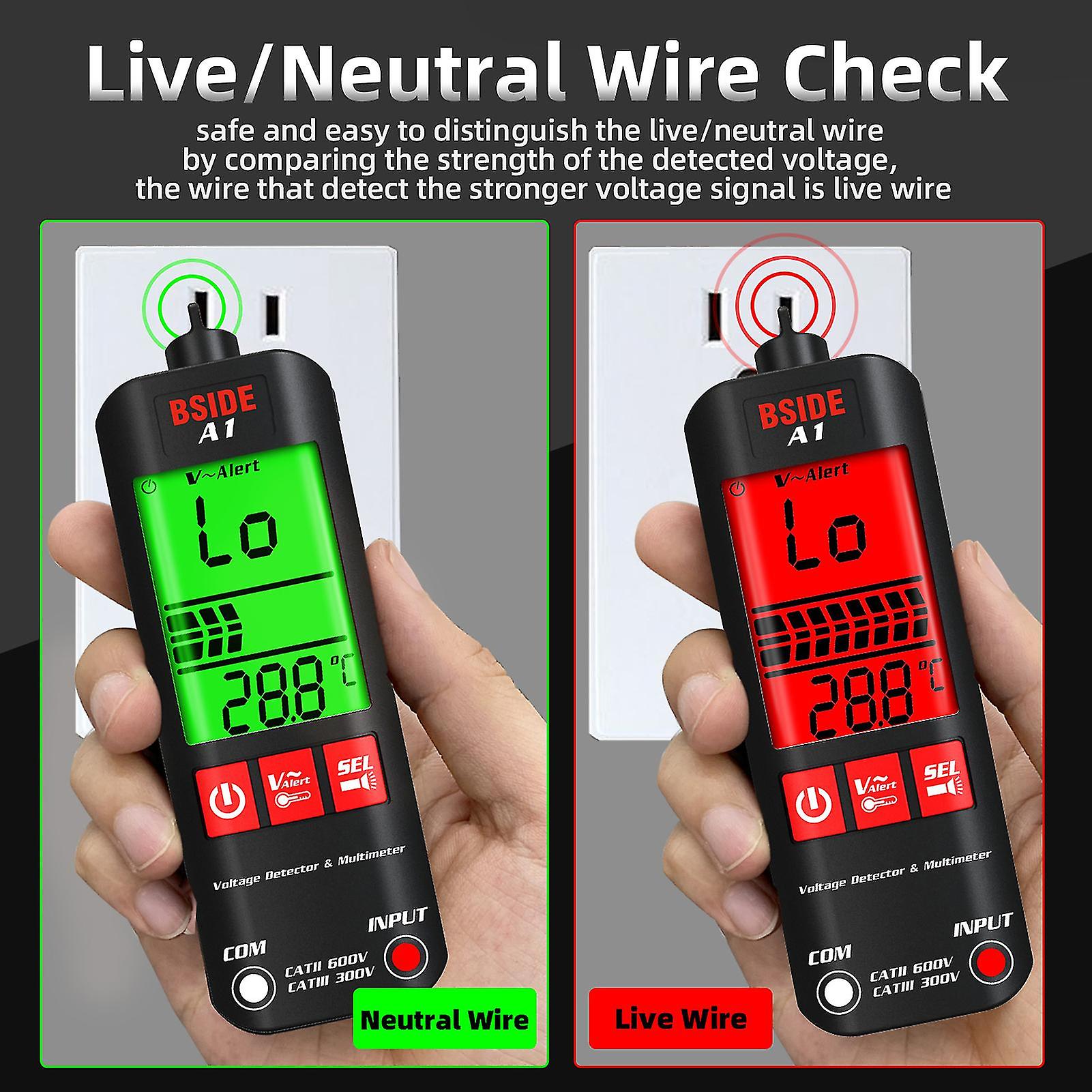 Bside A1 Mini Multimeter Lcd Digital Tester Voltage Detector 2000 Counts Dc/ac Voltage Frequency Resistance Ncv Continuity Live Wire Neutral Wire Chec