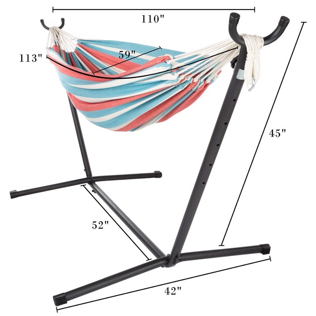 Pure Garden 2 person Hammock With Stand 450lb Weight Capacity Blue red Stripe