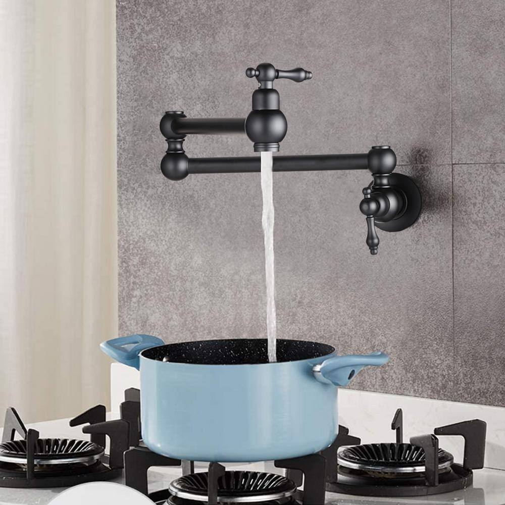 YASINU Commercial Wall Mount Kitchen Pot Filler Faucet with Single Handle in Matte Black YNBB365MB