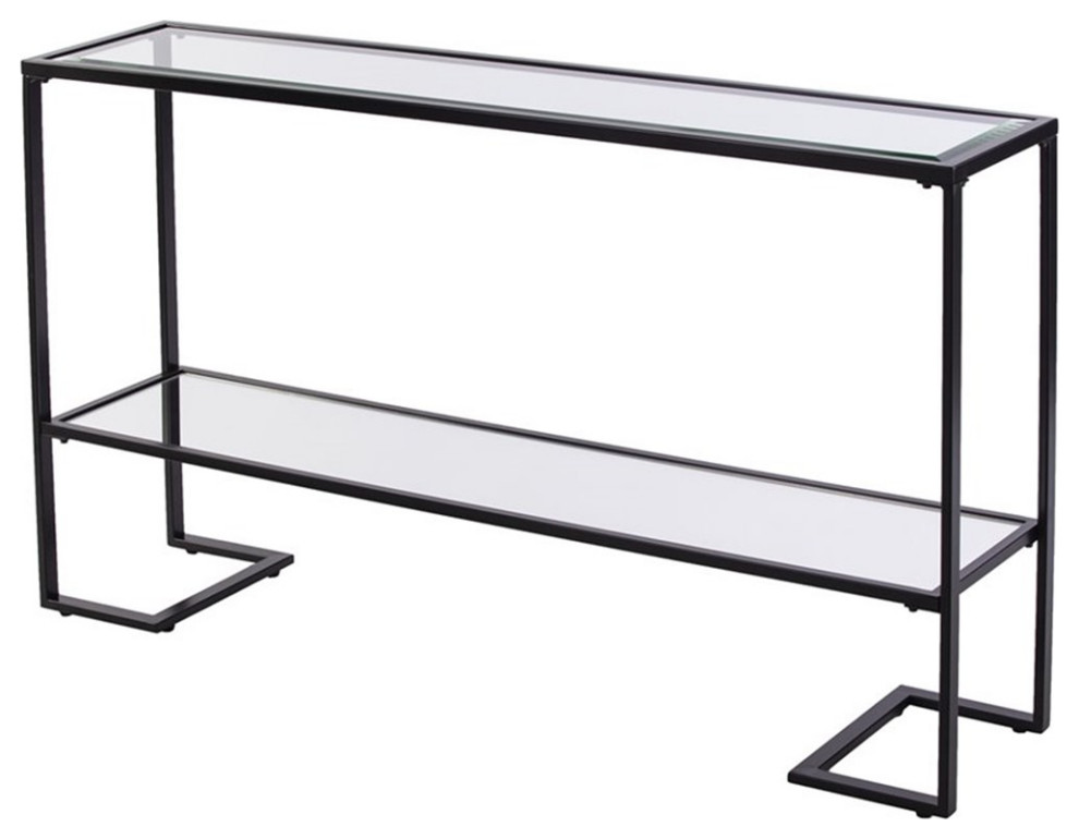 Maklaine Contemporary Tempered Glass Console Table in Black Finish   Transitional   Console Tables   by Homesquare  Houzz