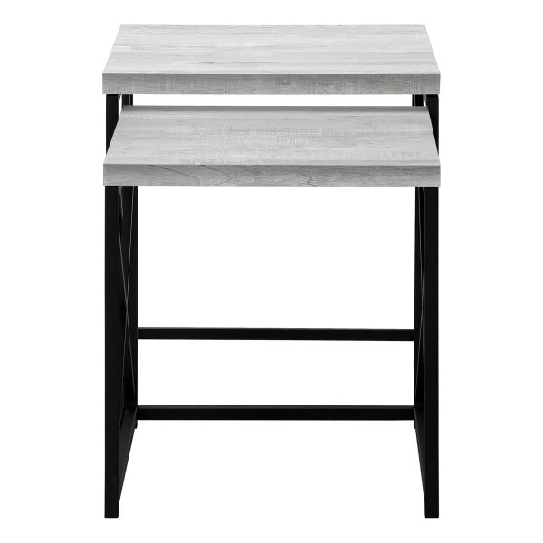 Nesting Table， Set Of 2， Side， End， Metal， Accent， Living Room， Bedroom， Grey Laminate， Black Metal， Contemporary， Modern