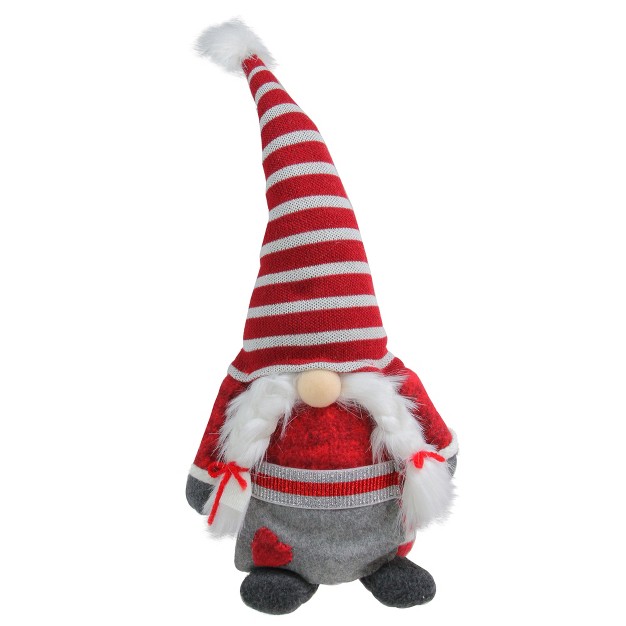 Red White And Grey Girl Gnome With Braids And Striped Hat Christmas Decoration