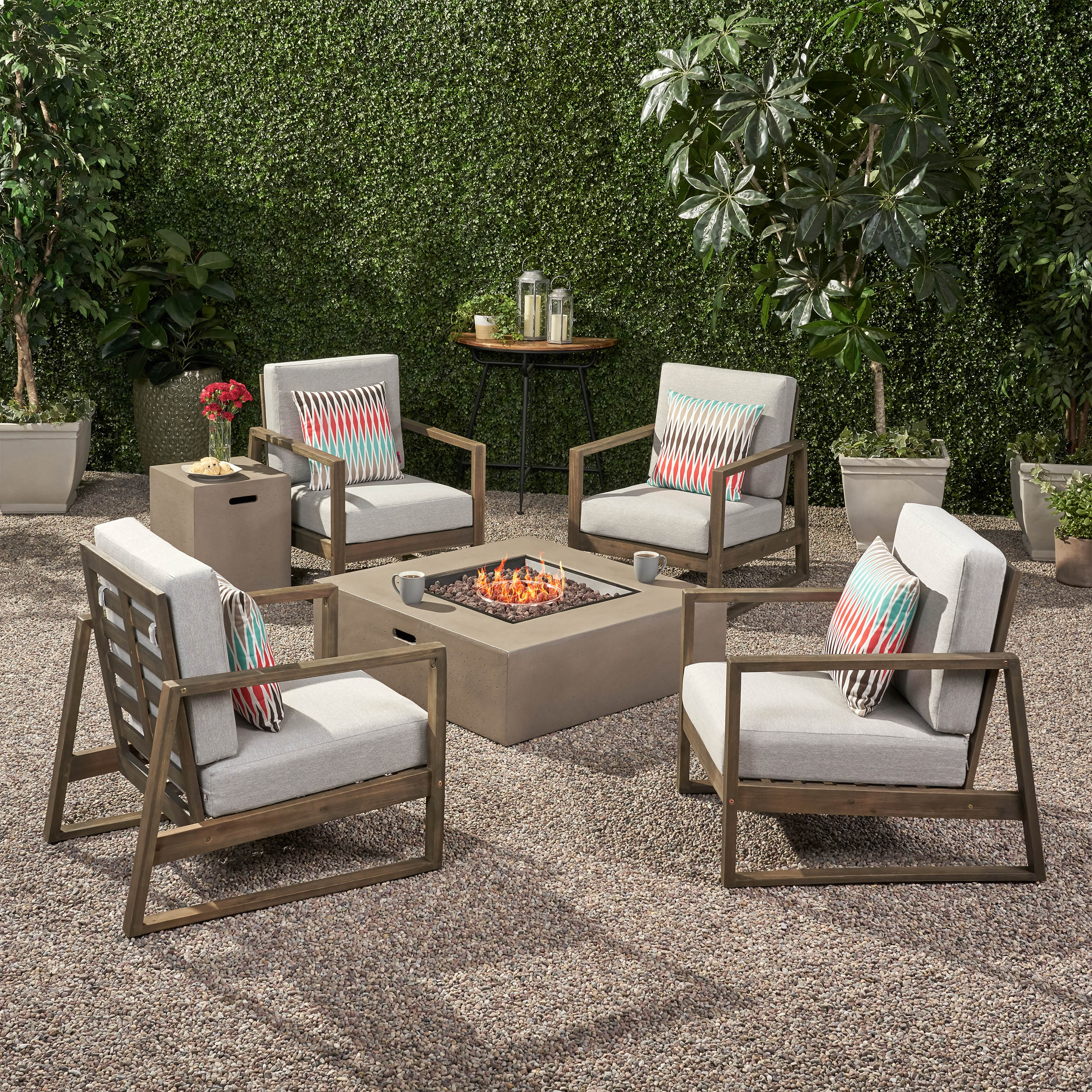 Marlee Outdoor 4 Seater Chat Set with Fire Pit