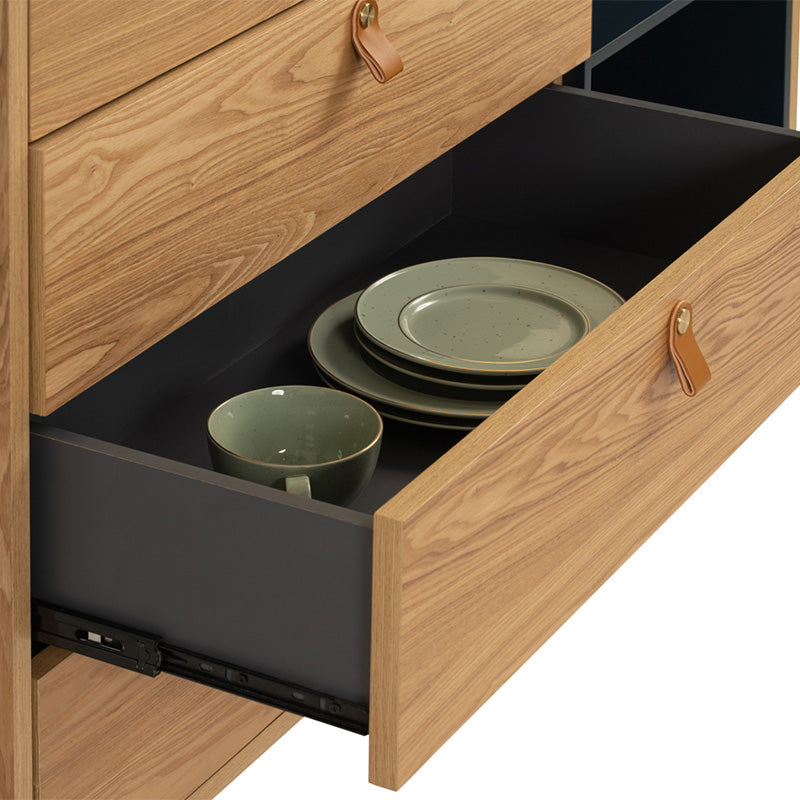 CASTOR Sideboard Buffet 125cm - Natural, Navy Blue & Black