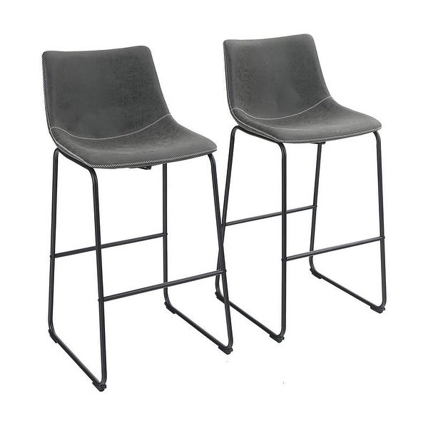 PHI VILLA Square PU Leather Counter Height Kitchen Bar Stools with Back， Set of 2