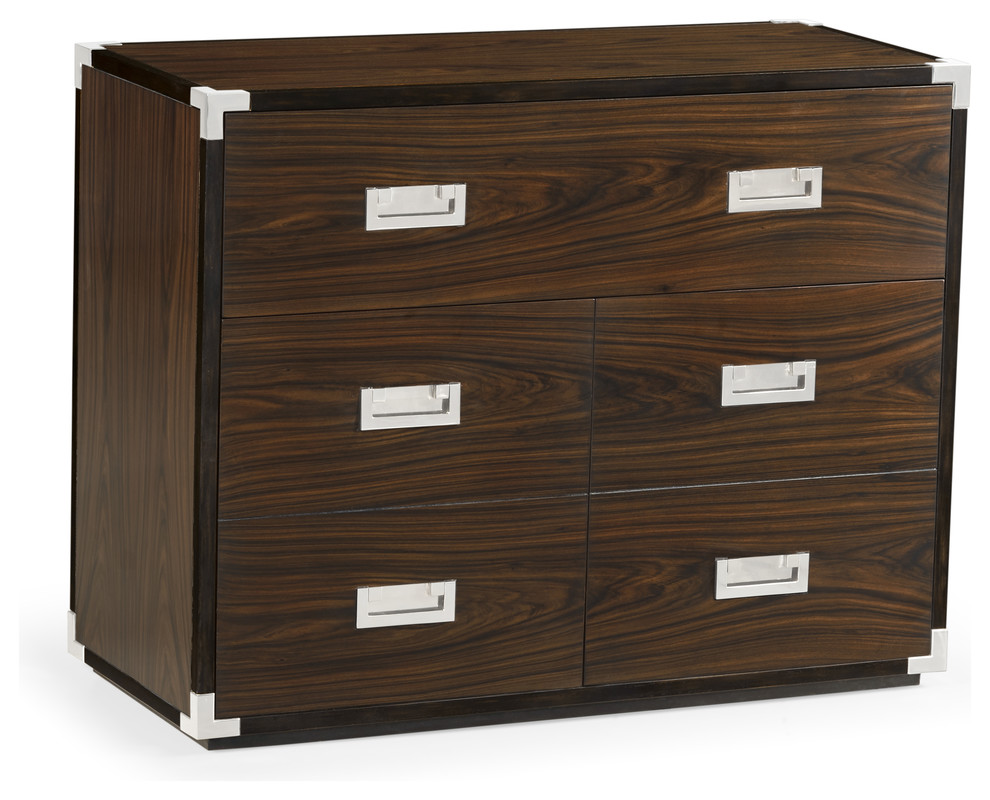 Campaign Style Dark Santos Rosewood Chest of Five Drawers   Transitional   Accent Chests And Cabinets   by Jonathan Charles Fine Furniture  Houzz