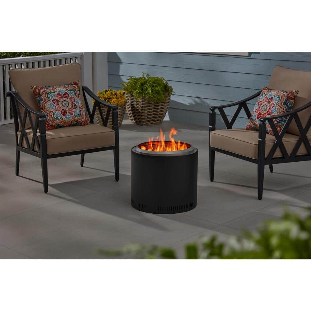 Hampton Bay 19 in. Outdoor Stainless Steel Wood Burning Black Matte Low Smoke Fire Pit FT-10893