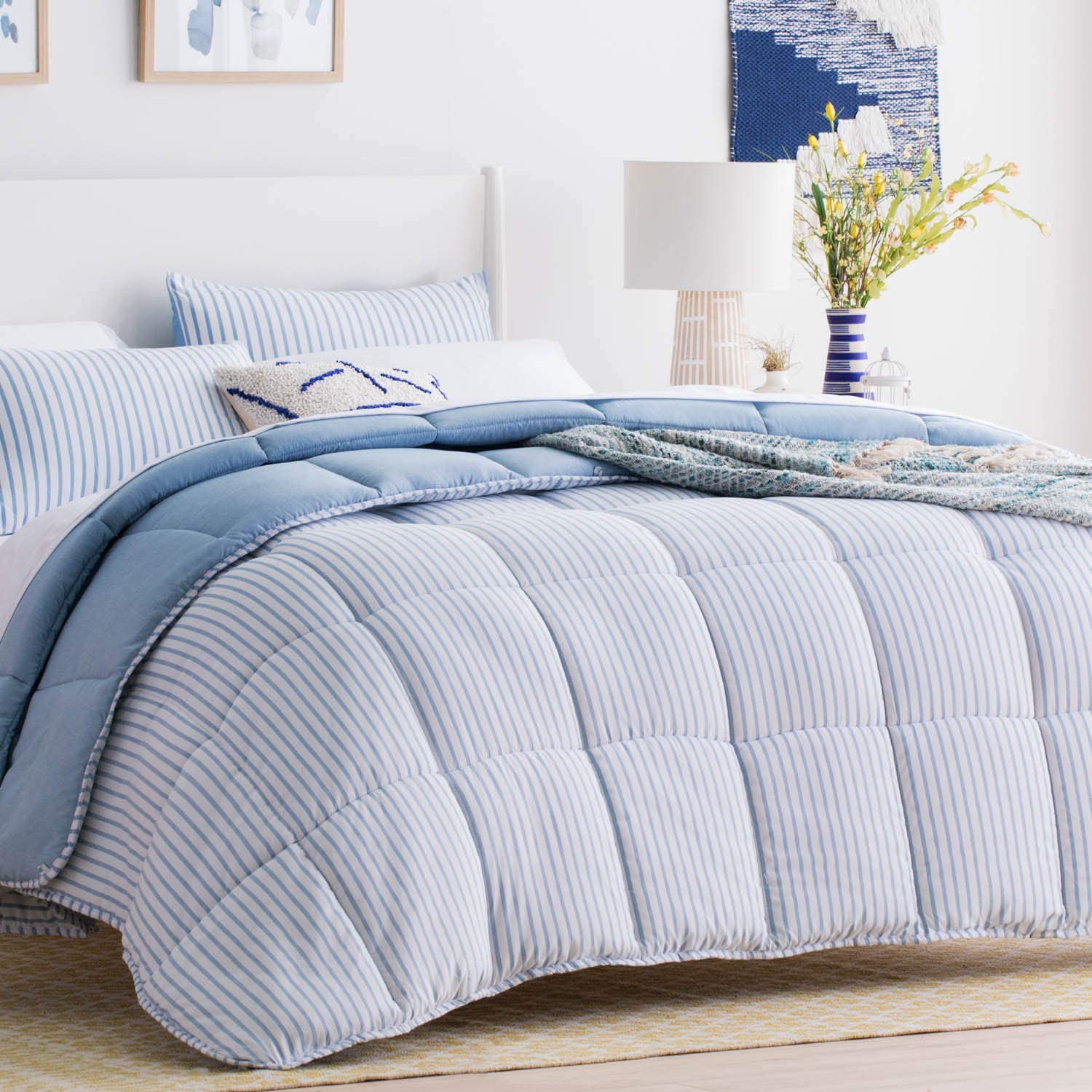 All-Season Quilted Comforter - Corner Duvet Tabs - Hypoallergenic - Plush Microfiber Fill - Machine Washable - Duvet Insert