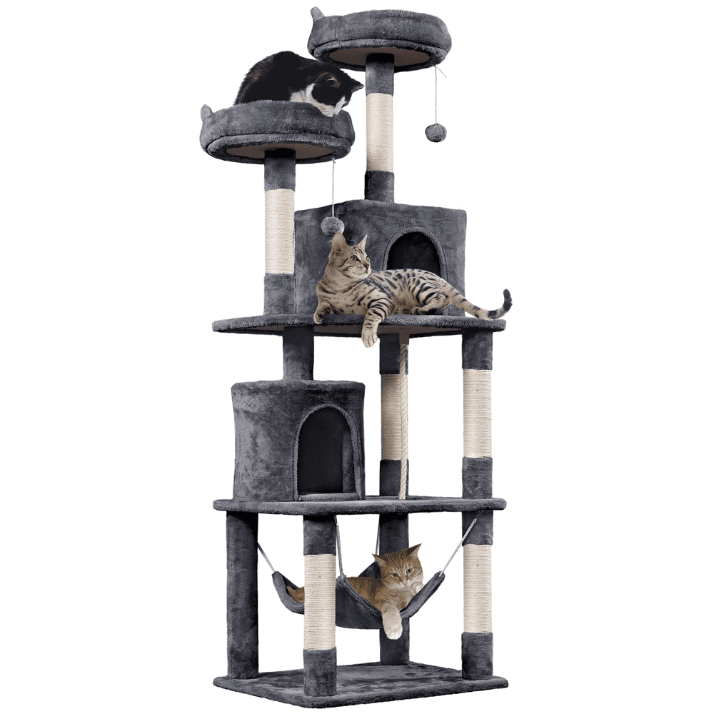 SMILE MART 70.5″H Multi Level Cat Tower Tree with 2 Condos and 2 Foam-Padded Perches for Medium/Large Cats， Light Gray