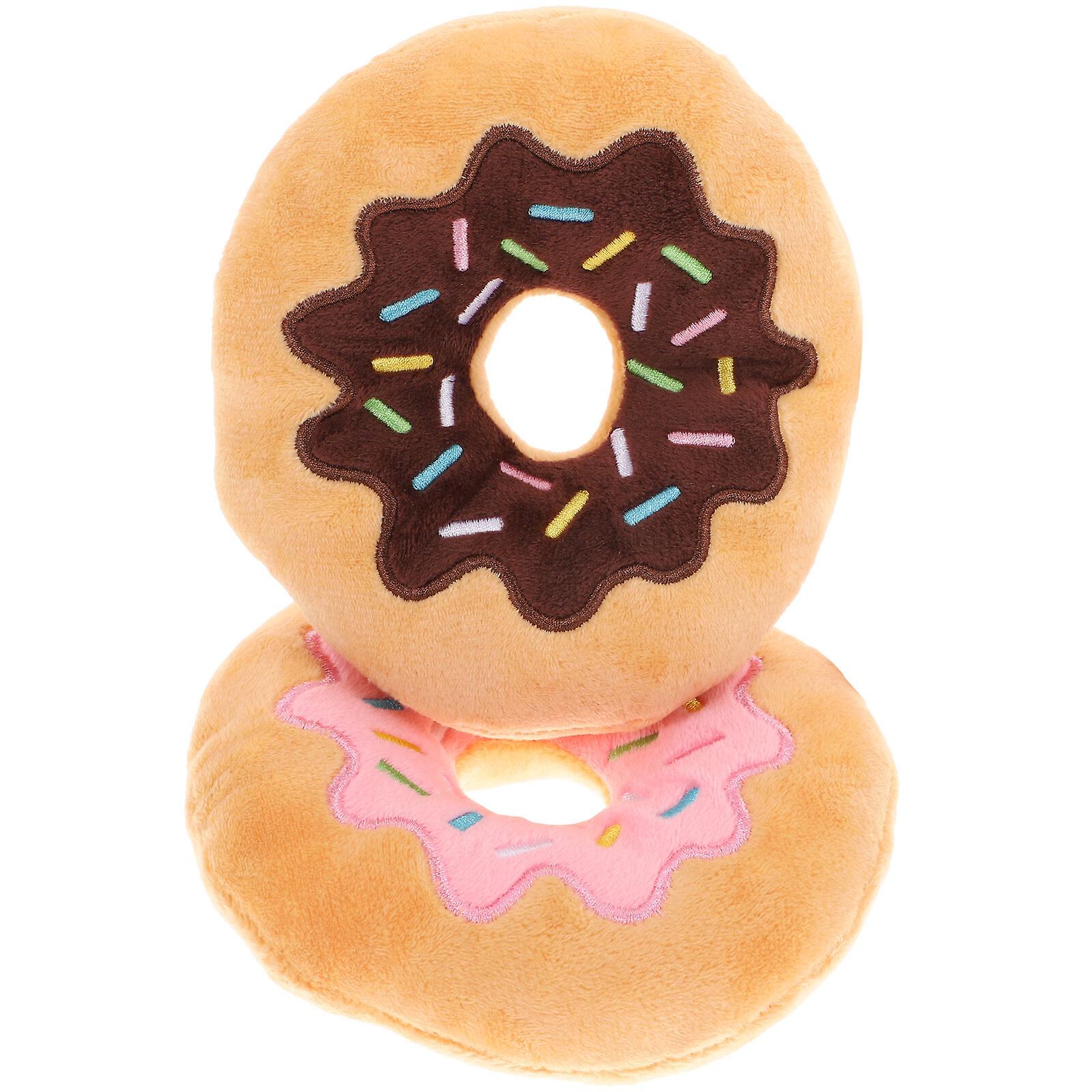 2pcs Dog Bite Doughnut Toys Adorable Sound Toy Funny Plush Playing Doughnut Doll (random Color)