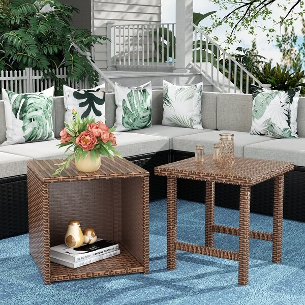 Polytrends Merrick Wicker Rattan Table (Set of 2)