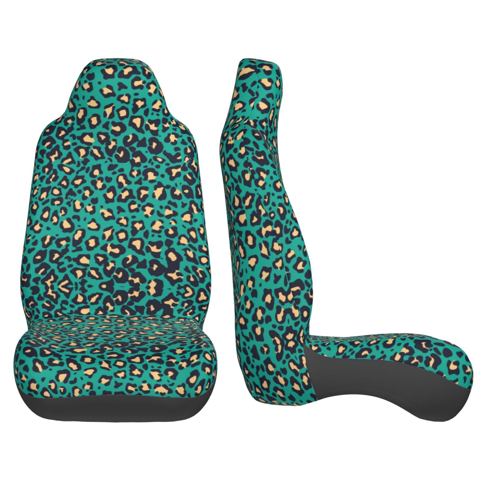 TEQUAN Front Seat Covers， Green Abstract Leopard Texture Pattern 2 Piece Car Seat Cover Fit Most Car SUV Truck Van