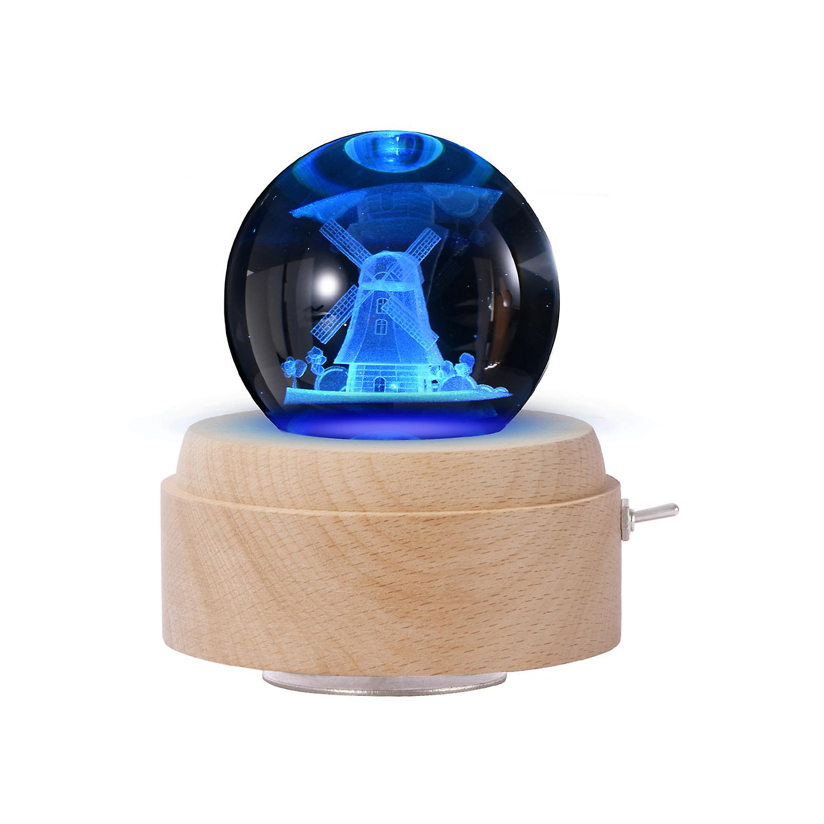 Crystal Ball Music Box Rotating Luminous Led Light Box Wooden Base Rotating Windup Musicbox Night Light Room Decor Musical Gift Nice Present For Birth