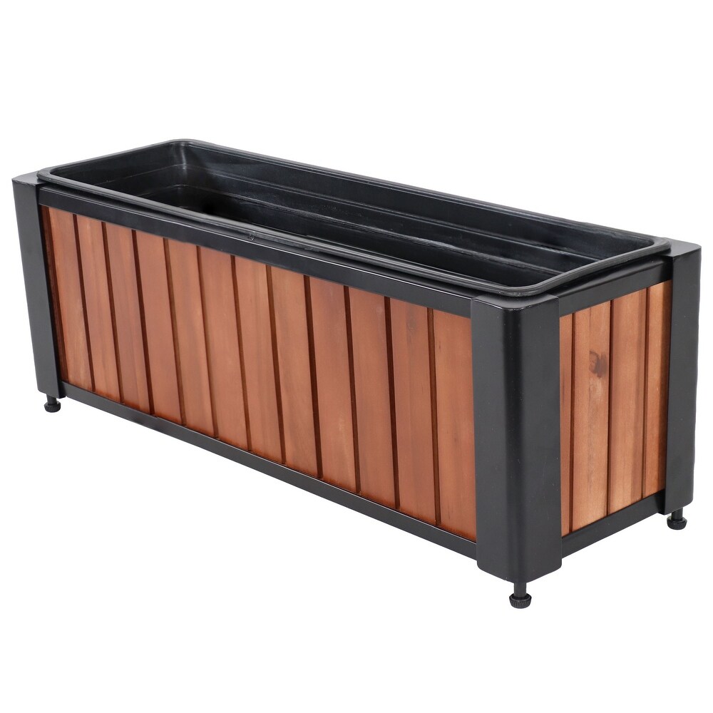 Slatted Wood Planter Box with Removable Insert   14.75” H