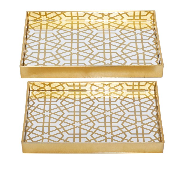 Set Of 2 Plastic Geometric Mirrored Tray Cosmoliving By Cosmopolitan