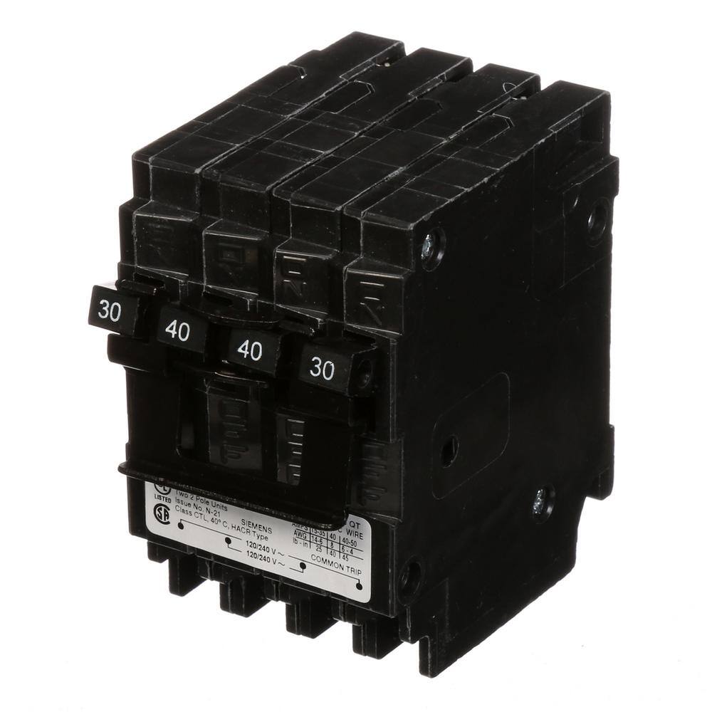 Siemens 40 Amp Double-Pole and 30 Amp Double-Pole Type QT Quad Circuit Breaker Q23040CT2