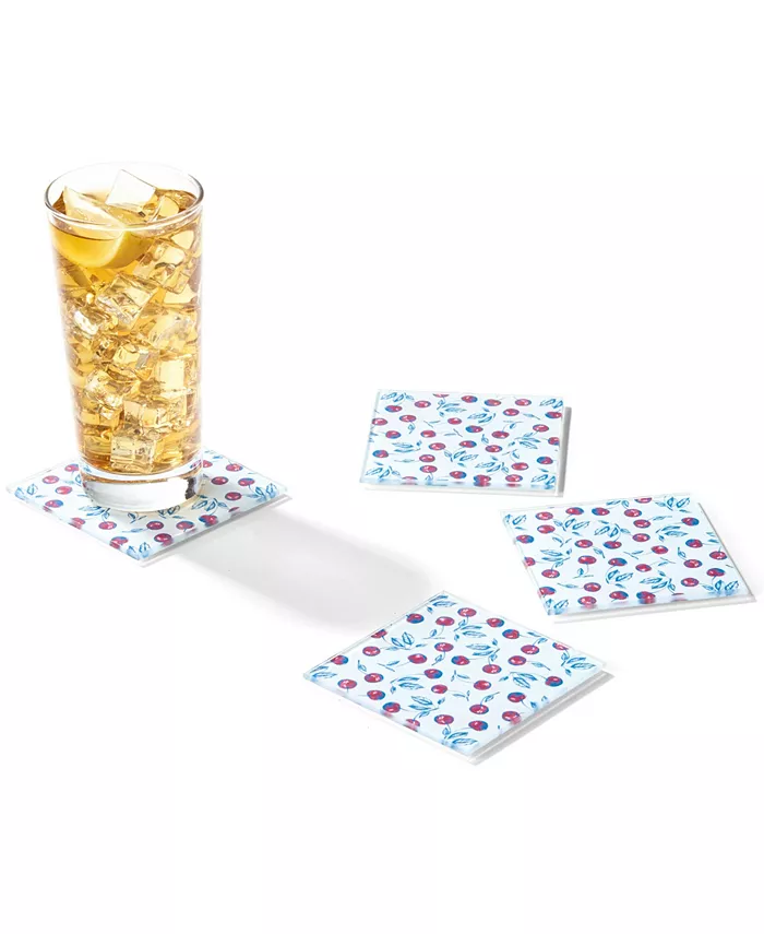 American Atelier 4 X 4 Bing Cherries Glass Coasters Set 4 Piece