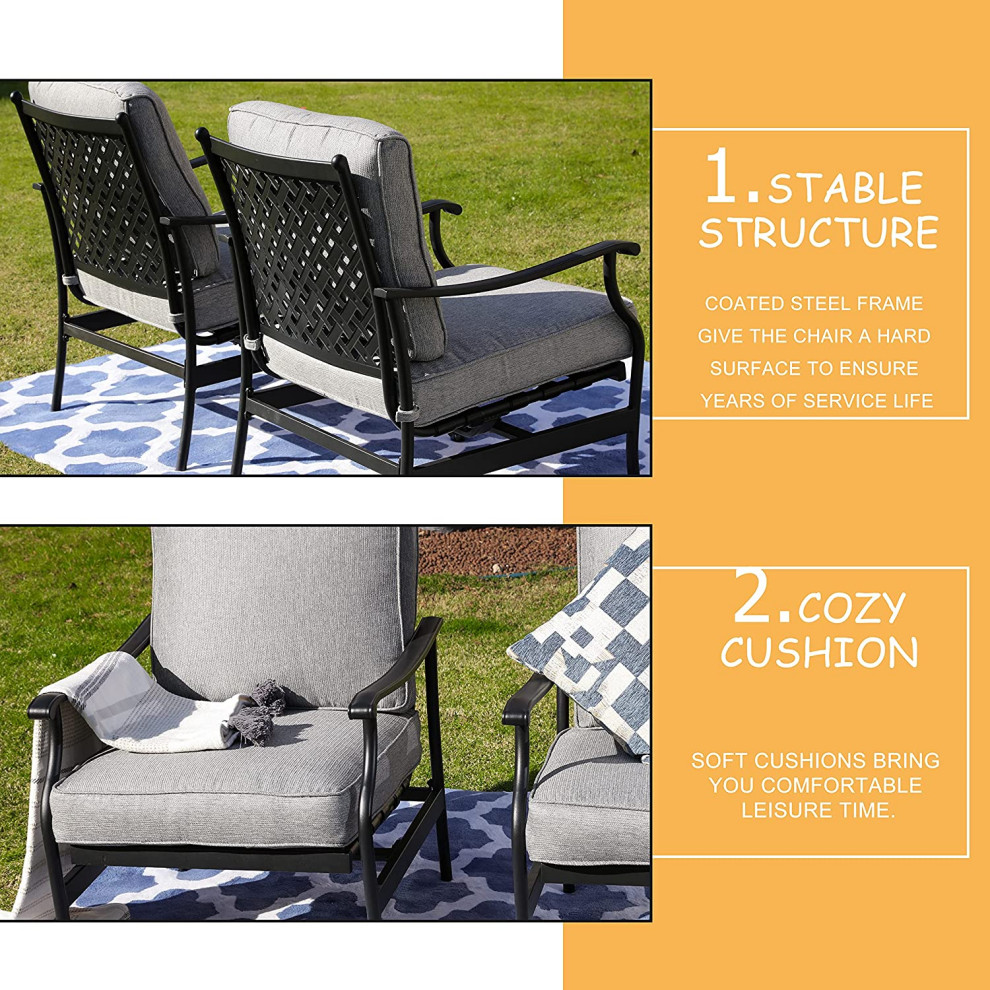 Set of 2 Patio Dining Chair  Cushioned Seat and Back With Curved Armrests   Transitional   Dining Chairs   by Decor Love  Houzz