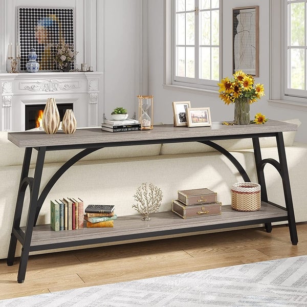 70.8” Extra Long Console Table， Narrow Sofa Tables Entryway Table for with 2 Tier Storage Shelves