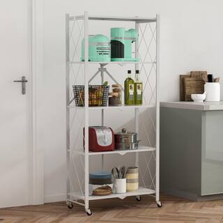 White 5-Tier Metal Collapsible Garage Storage Shelving Unit (28 in. W x 63 in. H x 15 in. D) shelve-1391