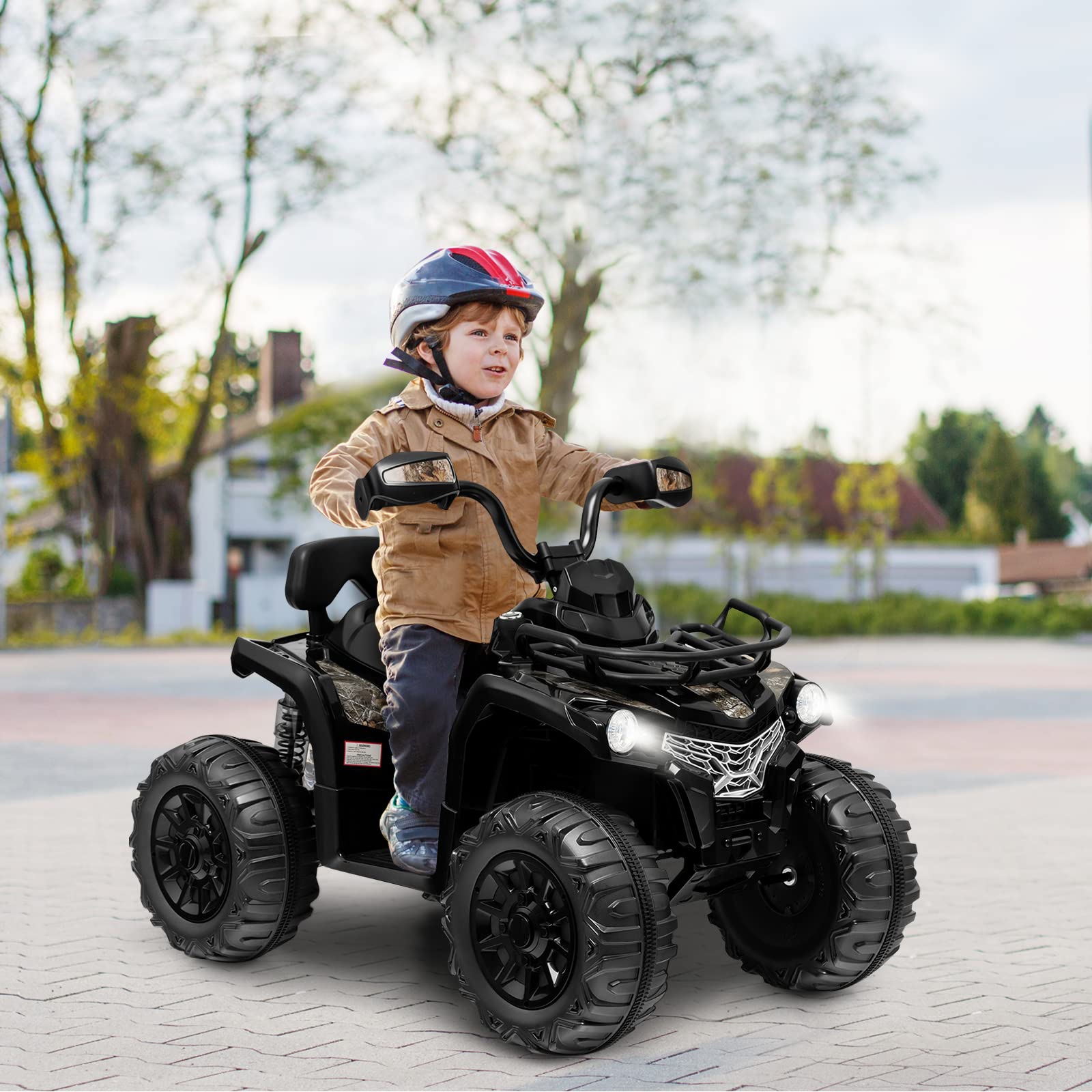 Costzon Kids ATV, 12V Battery Powered Electric Vehicle w/ Music, Headlights, MP3, Spring Suspension