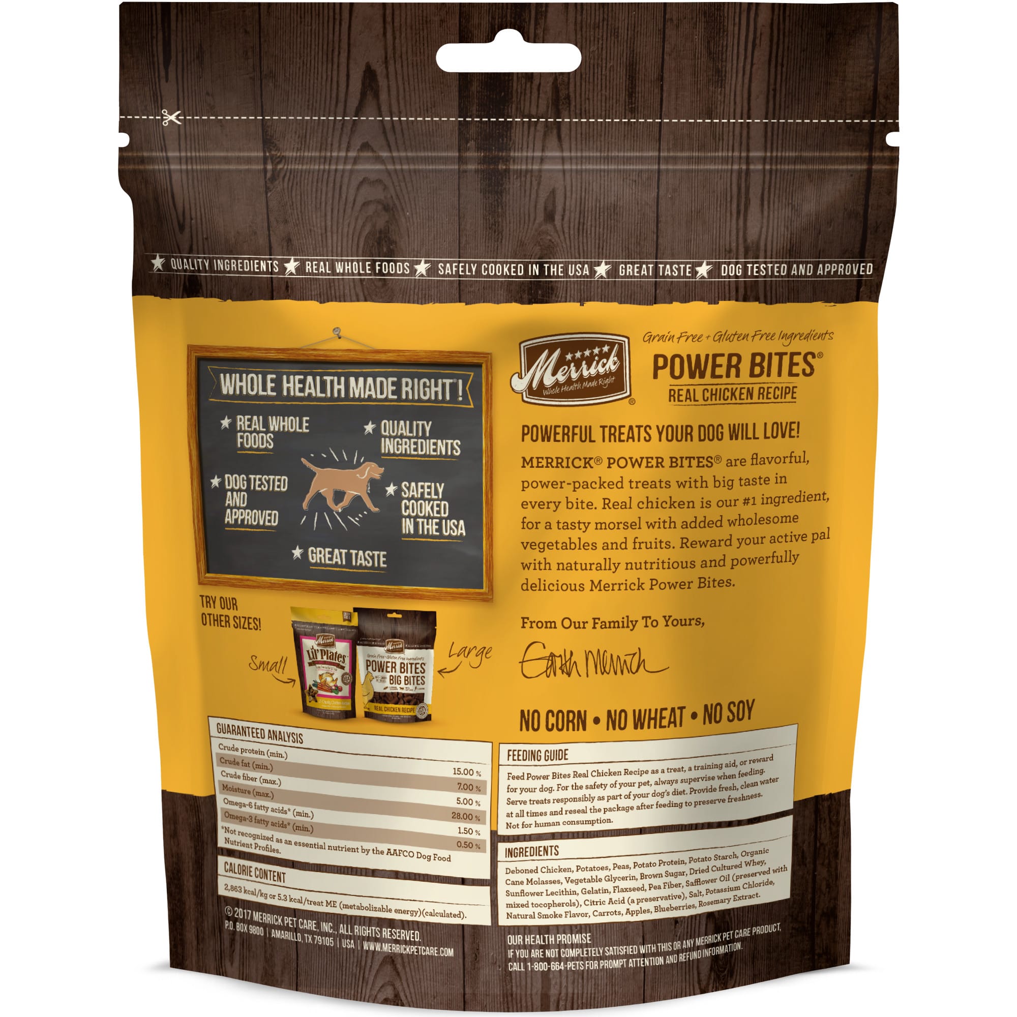 Merrick Power Bites Real Chicken Recipe Dog Treats， 6 oz.