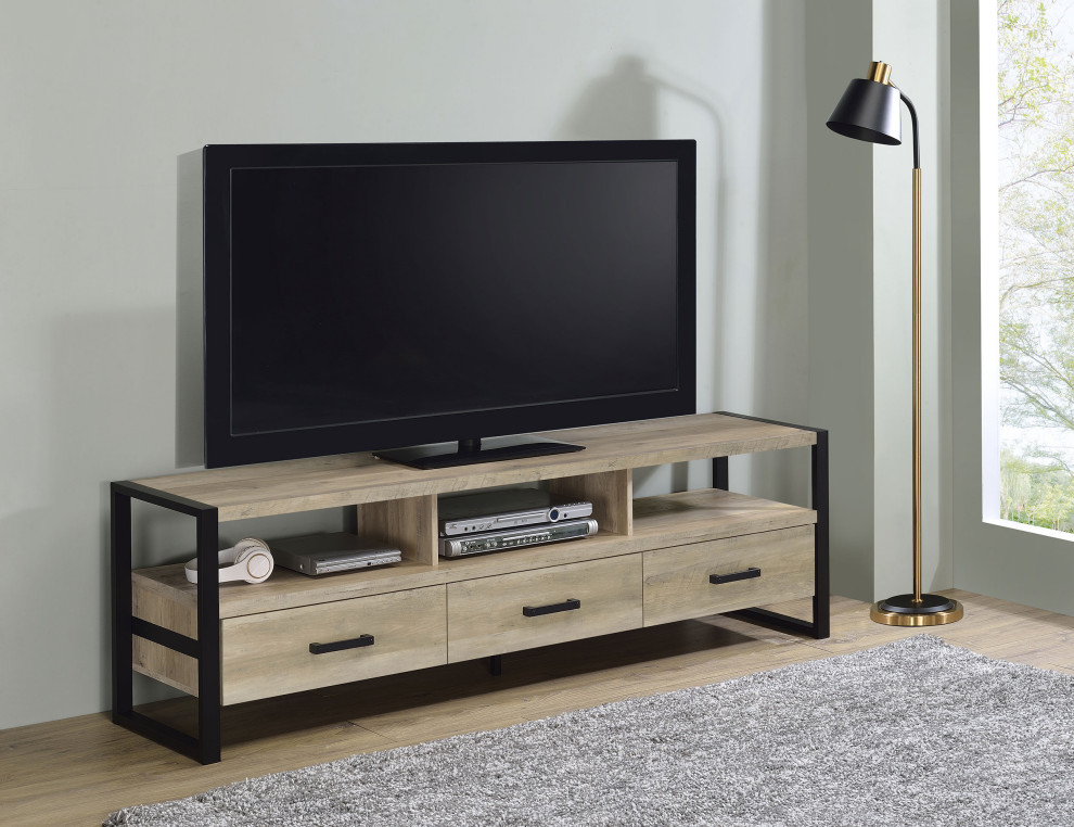 James 3 drawer Composite Wood 71 quotTV Stand Antique Pine   Modern   Entertainment Centers And Tv Stands   by Modon  Houzz