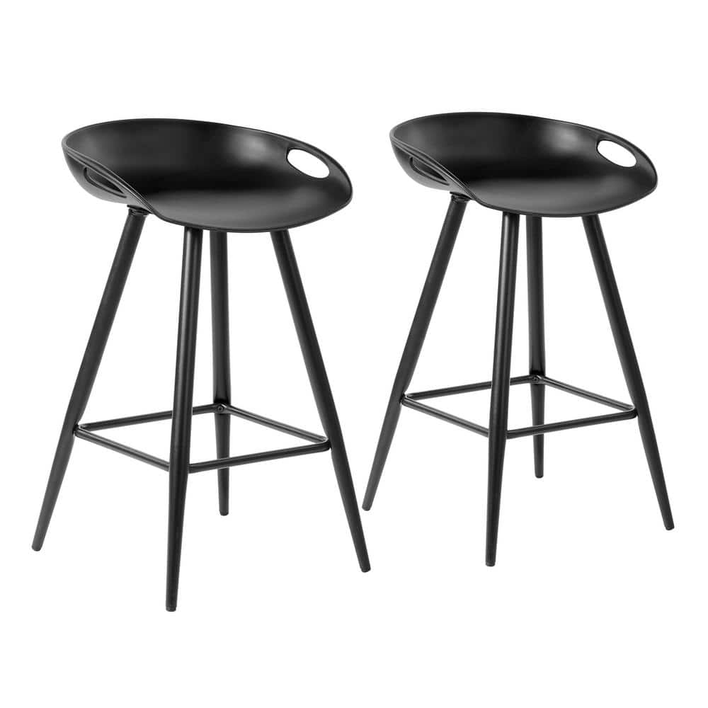 Homy Casa Fiyan 28.5 in. Black Metal Frame Low Back Retro Style Counter Stool with Black PP Seat( Set of 2) HD-FIYAN PP FULL BK MIDDLE BAR