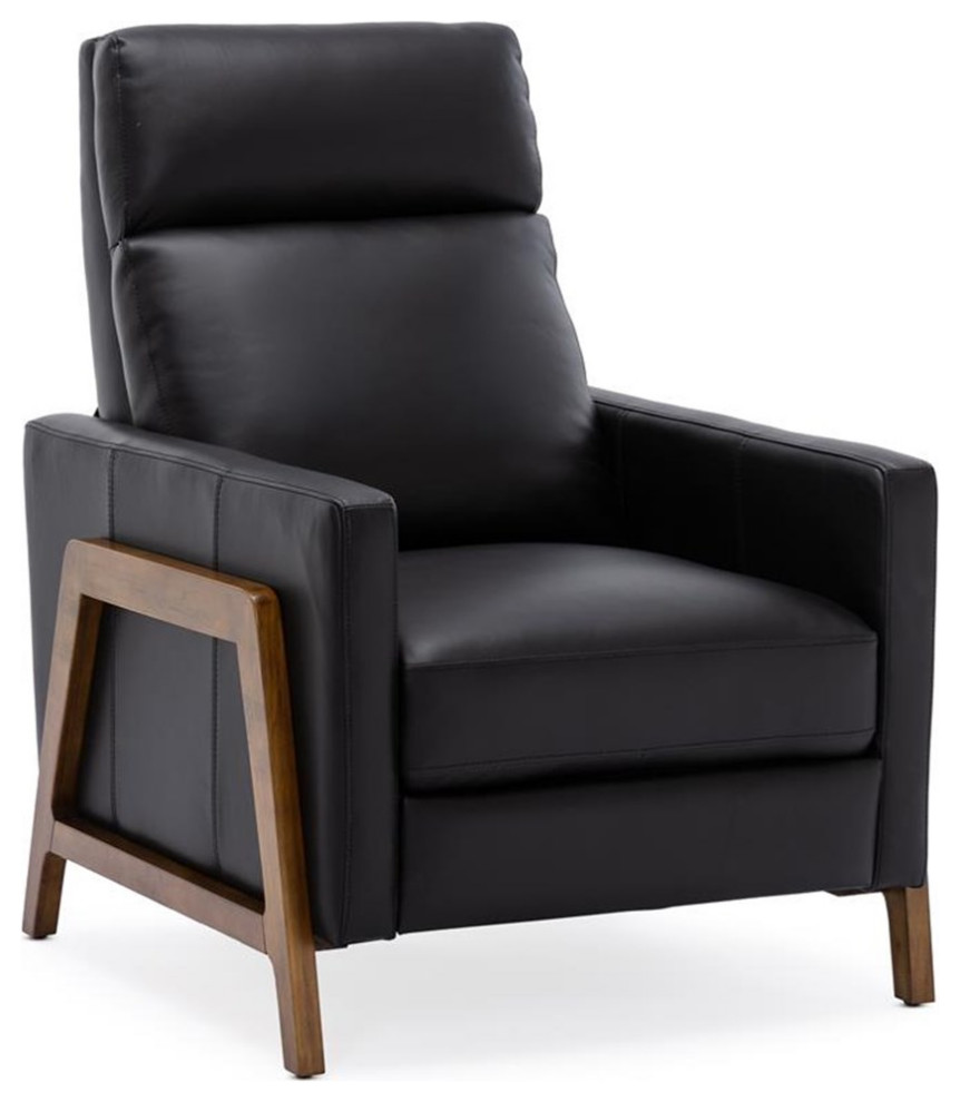 Bowery Hill Modern Leather Push Back Recliner in Black Finish   Transitional   Recliner Chairs   by Homesquare  Houzz