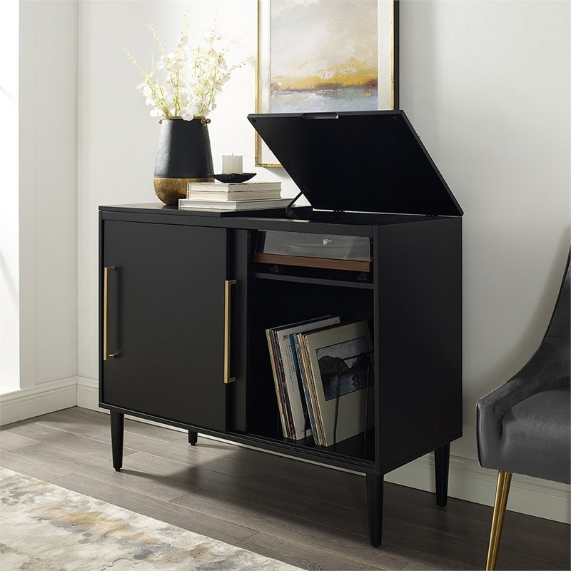 Home Square 2 Piece Solid Wood Media Console Table Set in Matte Black   Midcentury   Console Tables   by Homesquare  Houzz