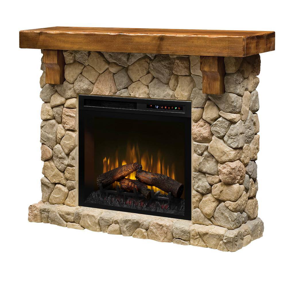 Dimplex Fieldstone 55 in. Freestanding Mantel with 28 in. Electric Fireplace with Logs in Natural GDS28L8-904ST